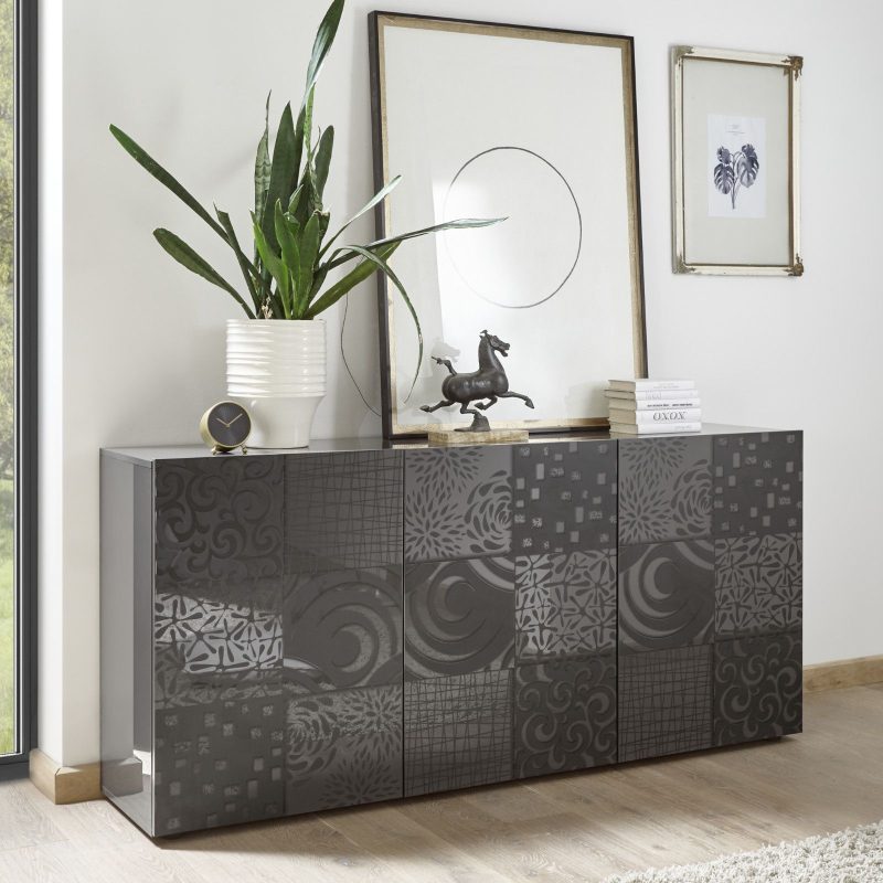 Madia 181 cm con tre ante in legno grigio lucido serigrafato - Miro