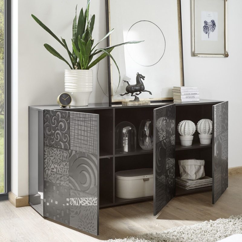 Madia 181 cm con tre ante in legno grigio lucido serigrafato - Miro - immagine 3