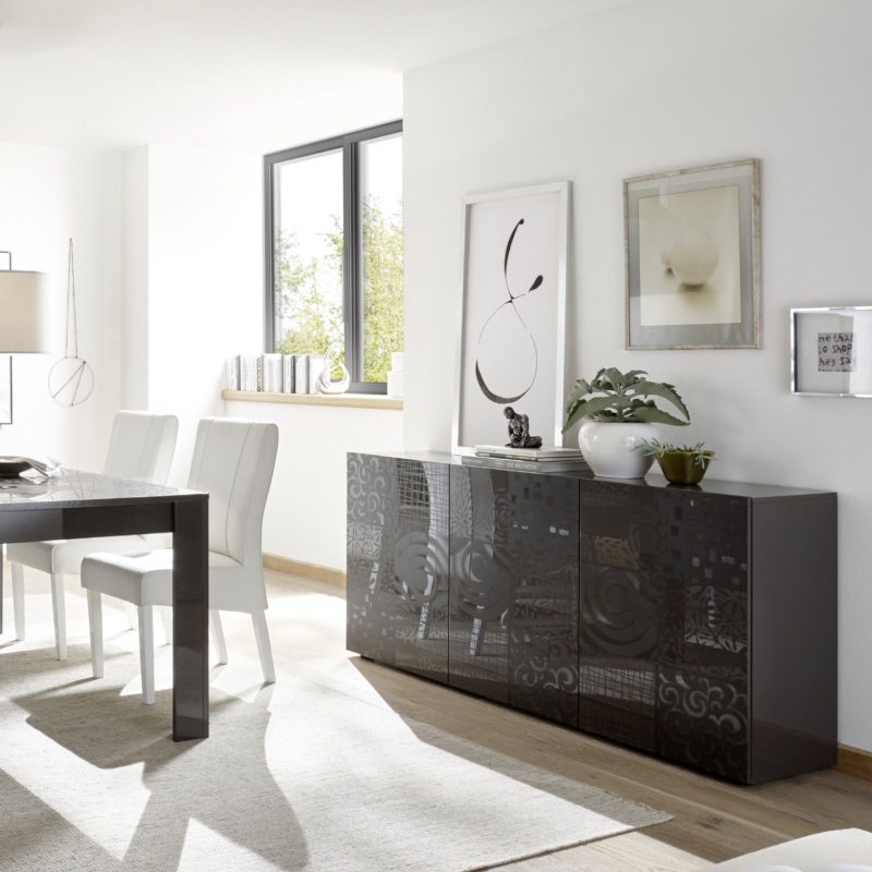 Madia 181 cm con tre ante in legno grigio lucido serigrafato - Miro - immagine 2