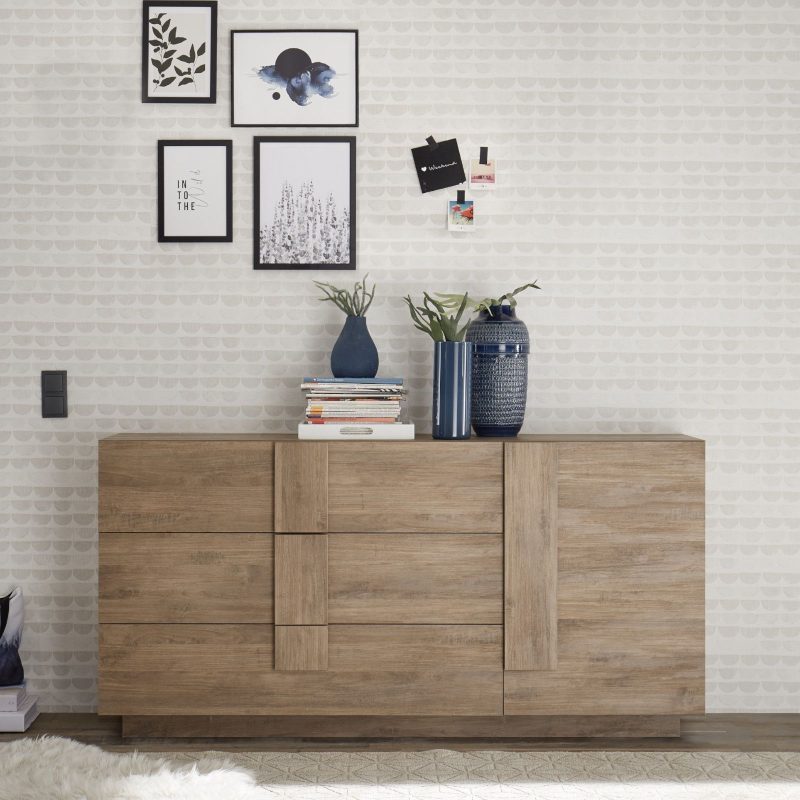 Madia 181 cm con un'anta e tre cassetti in legno rovere mercure - Felis