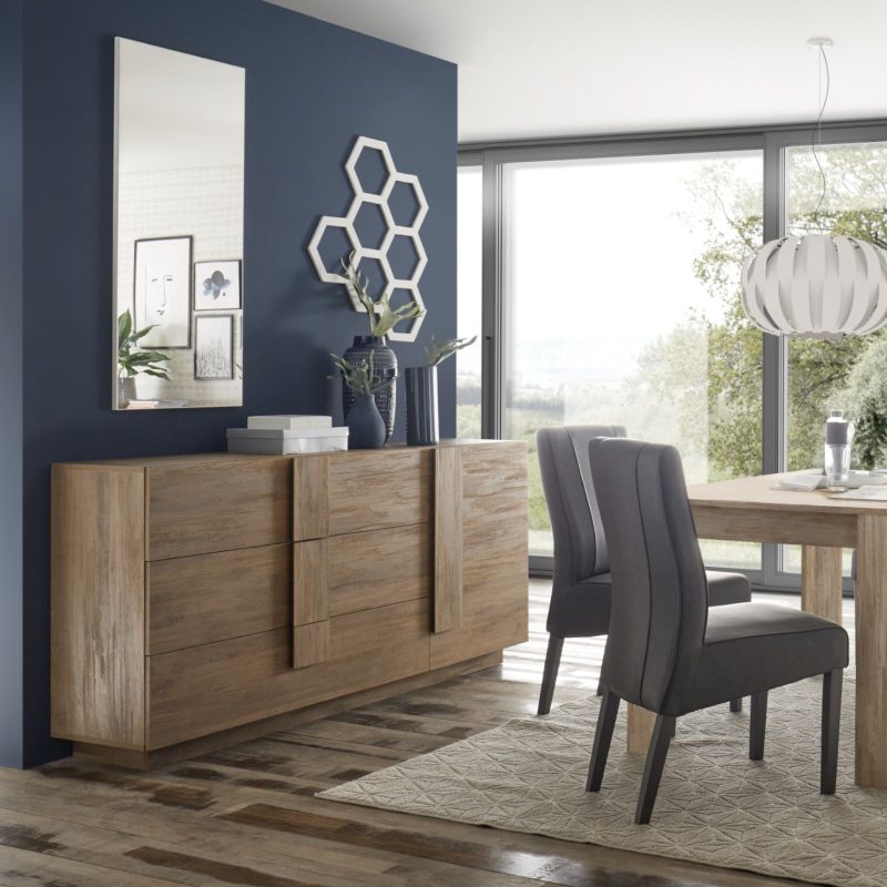 Madia 181 cm con un'anta e tre cassetti in legno rovere mercure - Felis - immagine 2