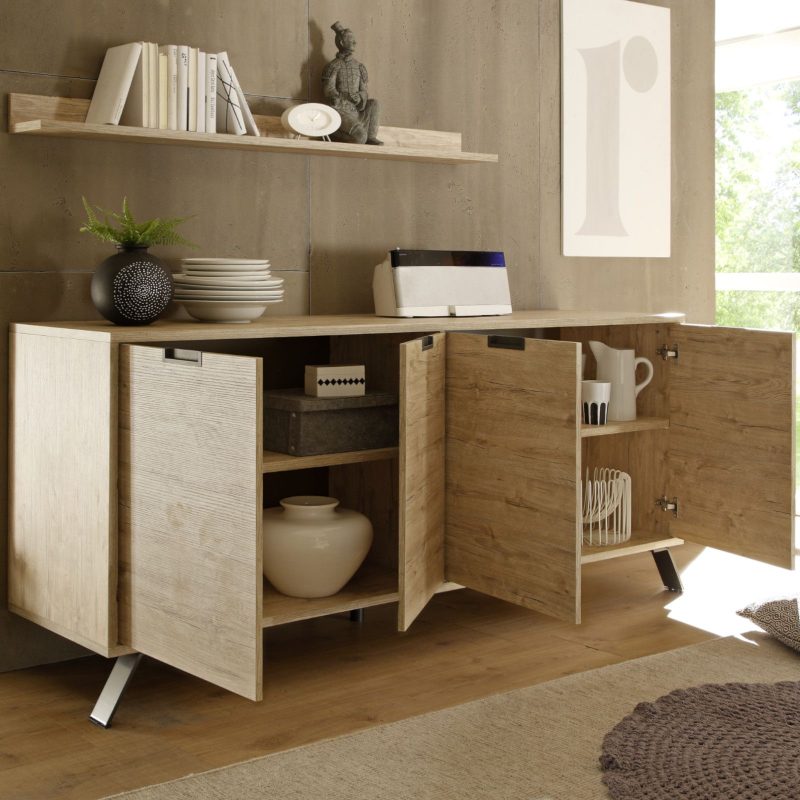 Madia 207 cm con quattro ante in legno rovere sherwood - Kara - immagine 2