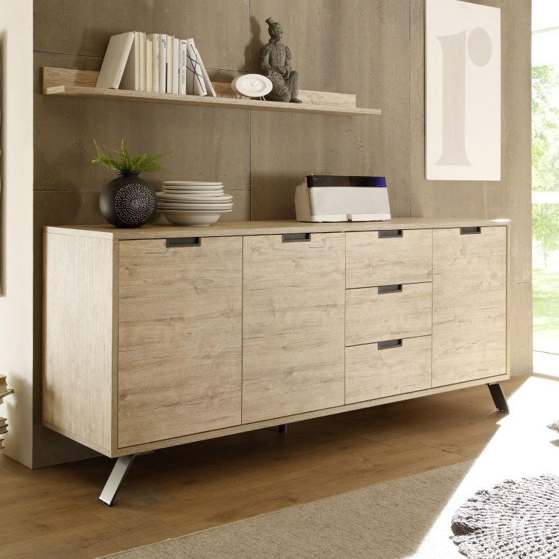 Madia 207 cm con tre ante e tre cassetti in legno rovere sherwood - Kara