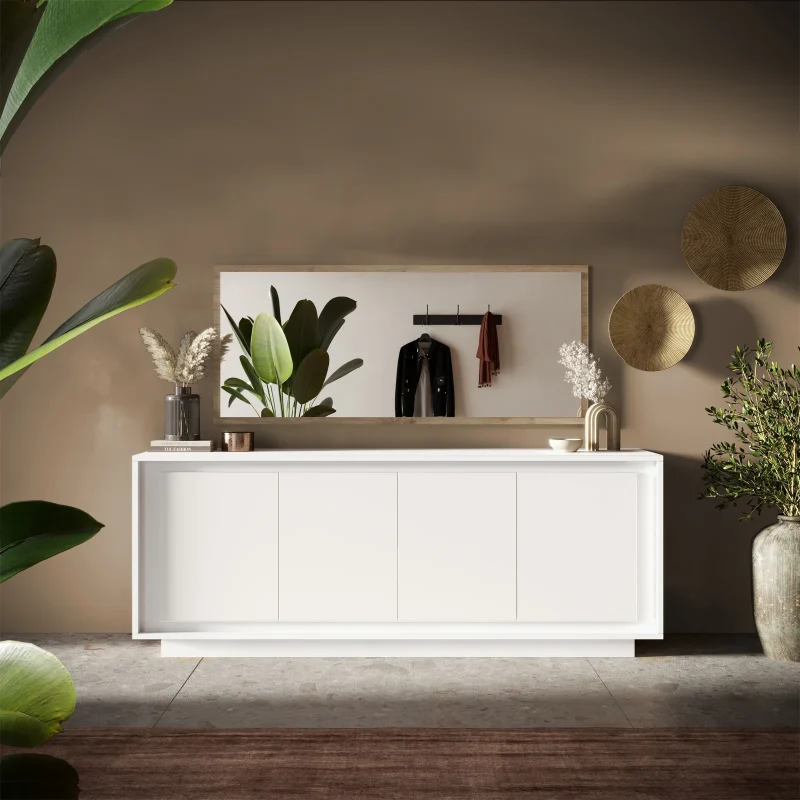 Madia 207x80h cm 4 ante moderna bianco opaco Deluxe
