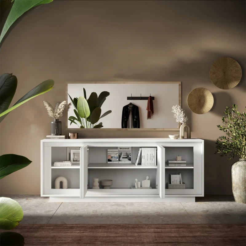 Madia 207x80h cm 4 ante moderna bianco opaco Deluxe - immagine 2