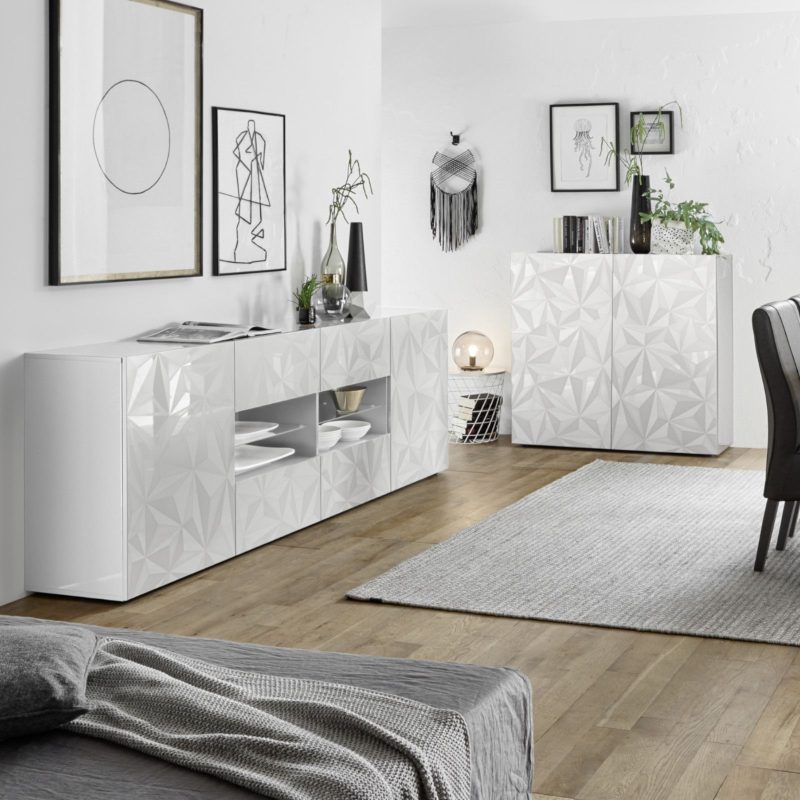 Madia 241 cm con due ante e quattro cassetti in legno bianco lucido serigrafato - Zell - immagine 2