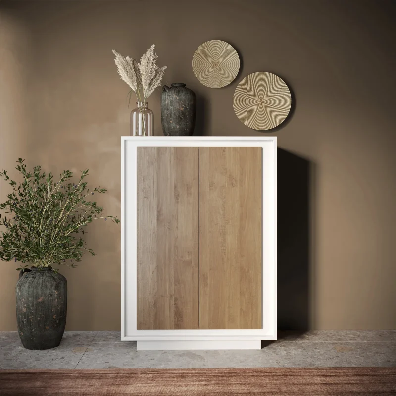 Madia alta 106x171h cm 2 ante bianco opaco rovere scuro Deluxe