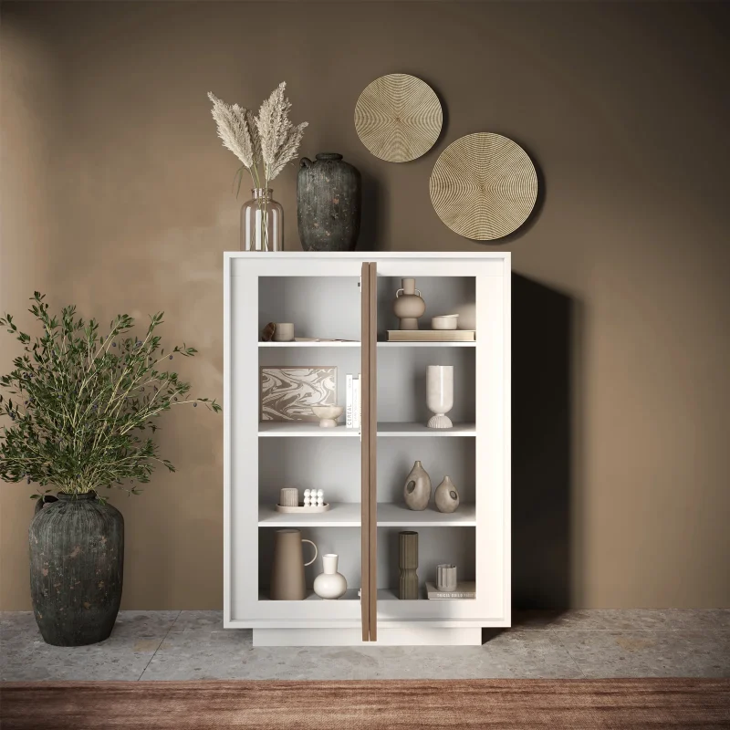 Madia alta 106x171h cm 2 ante bianco opaco rovere scuro Deluxe - immagine 2
