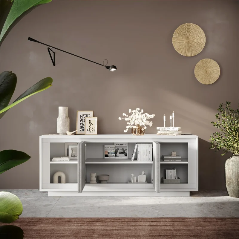 Madia 207x80h cm 4 ante moderna cemento bianco opaco Deluxe - immagine 2