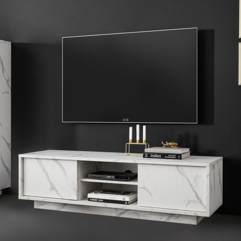 Mobile porta tv 139 cm in legno bianco effetto marmo - Carrara - immagine 2