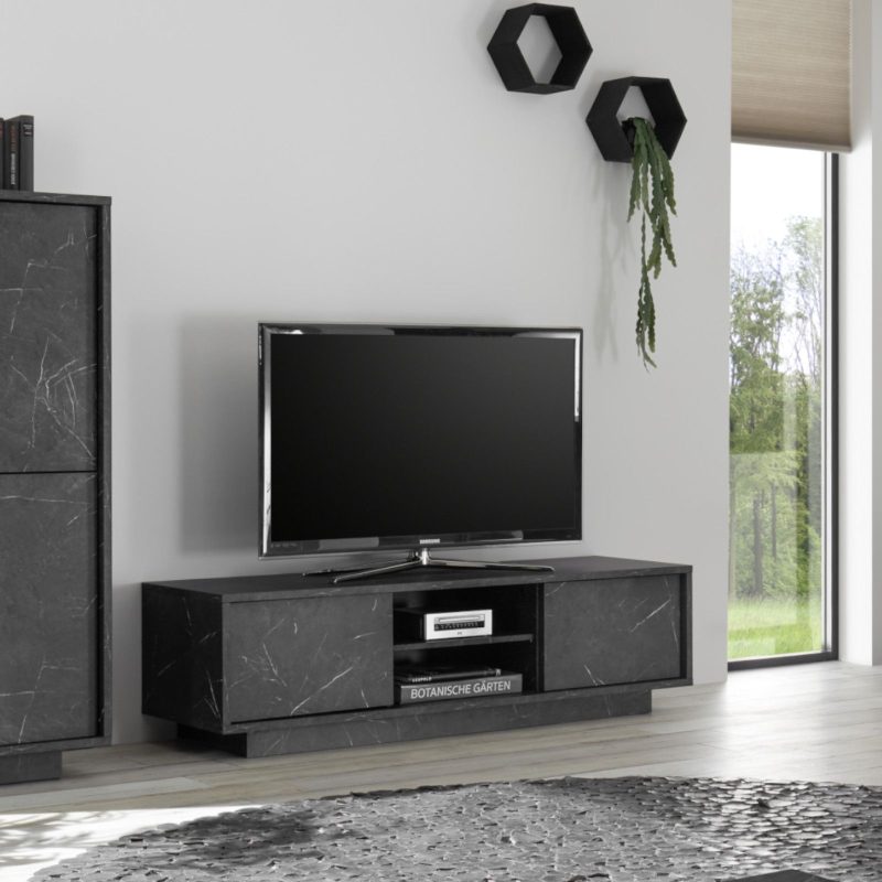 Mobile porta tv 139 cm in legno nero effetto marmo - Carrara