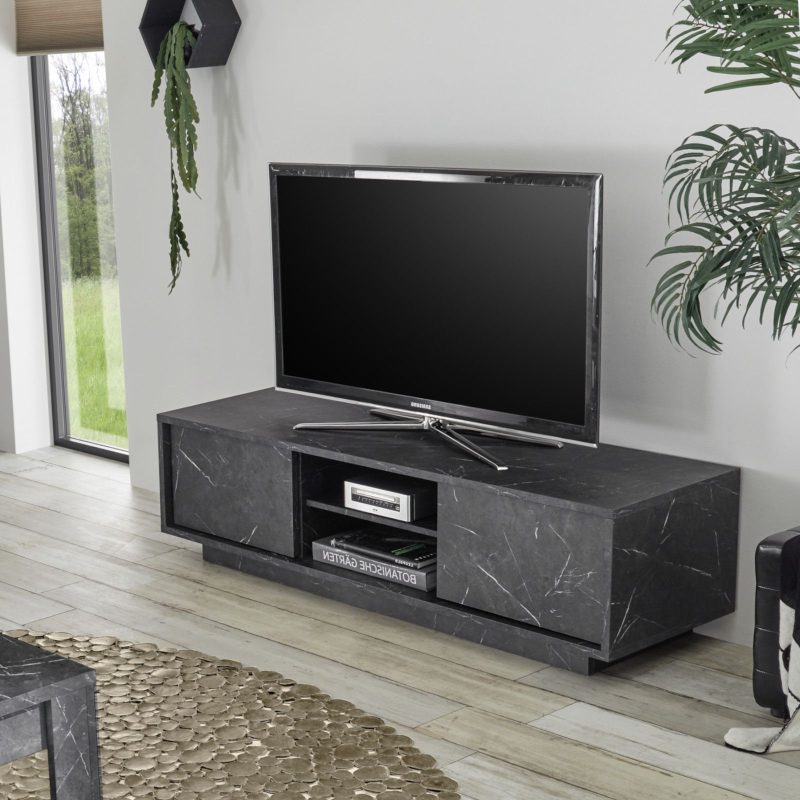 Mobile porta tv 139 cm in legno nero effetto marmo - Carrara - immagine 2