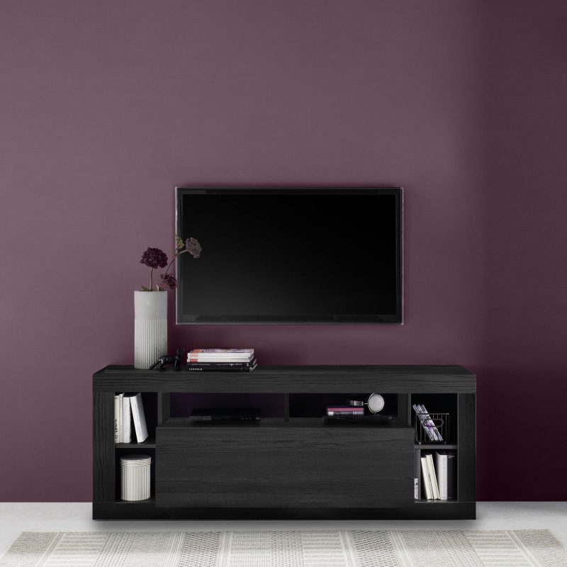 Mobile porta tv 172 cm con anta a ribalta in legno nero - Namy
