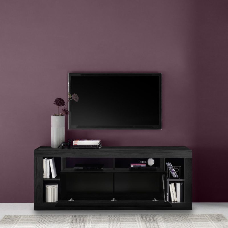 Mobile porta tv 172 cm con anta a ribalta in legno nero - Namy - immagine 3
