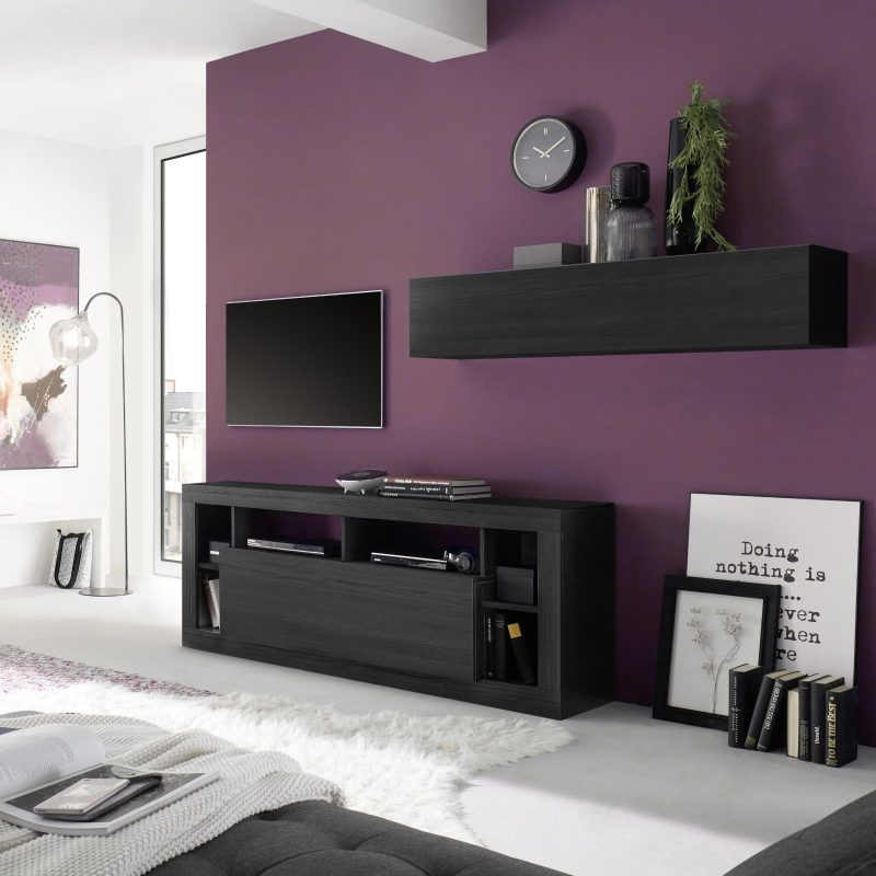 Mobile porta tv 172 cm con anta a ribalta in legno nero - Namy - immagine 2