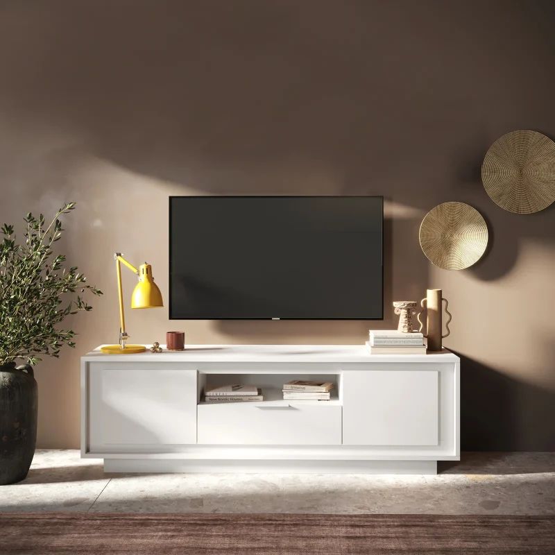 Mobile porta TV 184x58h cm 2 ante 1 cassetto bianco opaco Deluxe