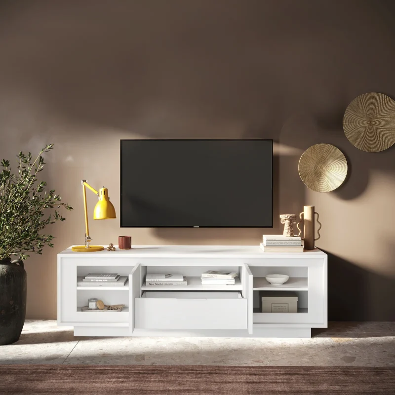 Mobile porta TV 184x58h cm 2 ante 1 cassetto bianco opaco Deluxe - immagine 2