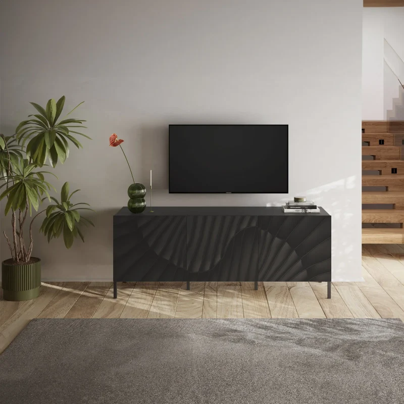 Mobile porta TV 181x69h cm 3 ante antracite frontali serigrafati Seira