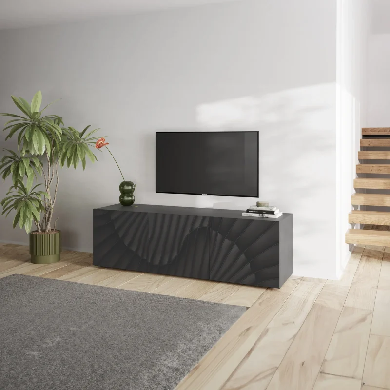 Mobile porta TV 181x69h cm 3 ante antracite frontali serigrafati Seira - immagine 4