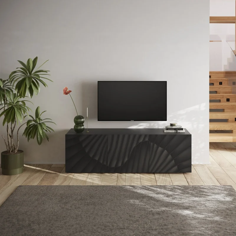 Mobile porta TV 181x69h cm 3 ante antracite frontali serigrafati Seira - immagine 3