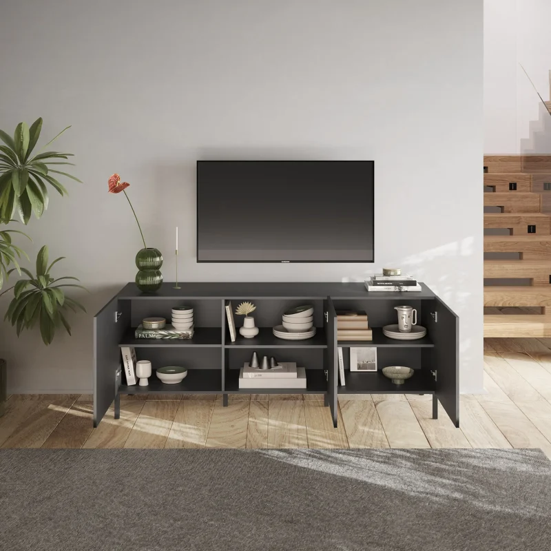 Mobile porta TV 181x69h cm 3 ante antracite frontali serigrafati Seira - immagine 2