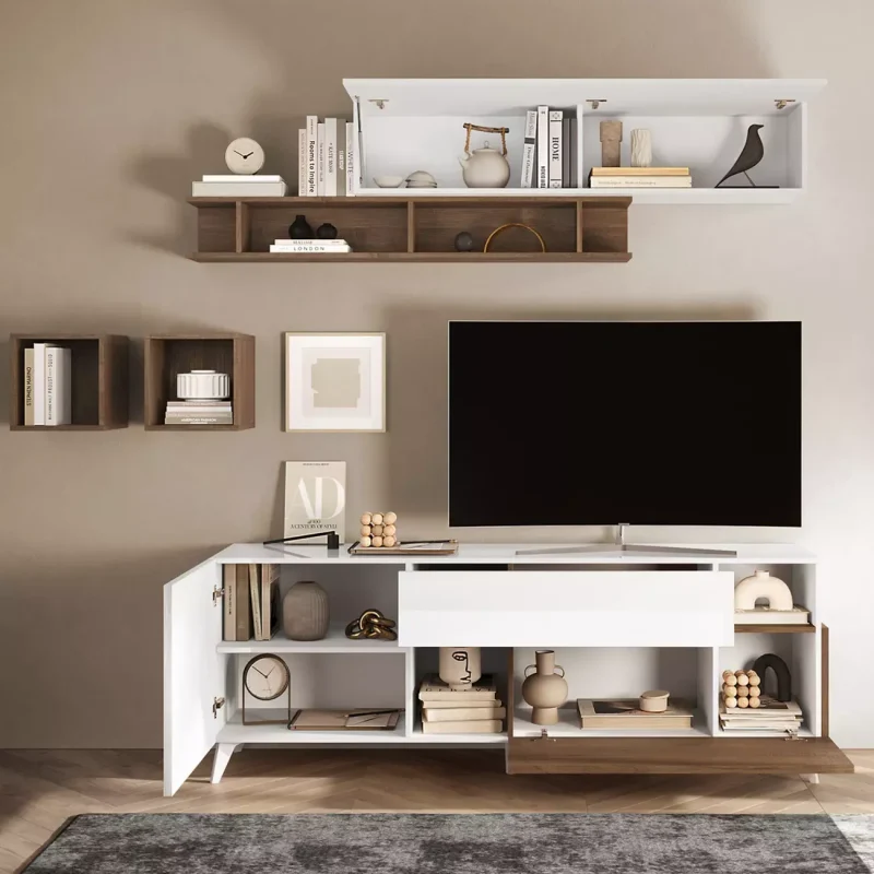 Porta tv Bianco lucido e Mercure, L.180 - immagine 2