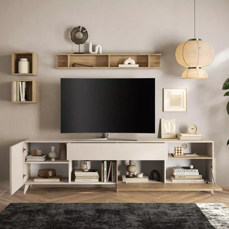 Porta tv 240 cm con piedini, finitura Cashmere e Cadiz - immagine 2