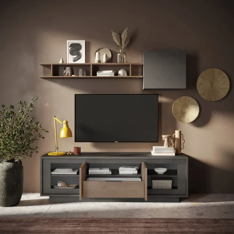 Porta tv moderno Mercure e Lava, 2 ante 1 cassetto - immagine 2