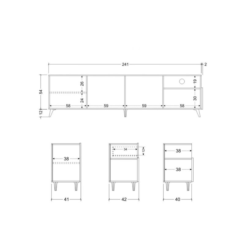 Porta tv 240 cm con piedini, finitura Bianco lucido e Mercure - immagine 2