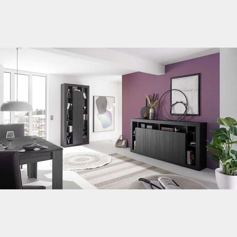 Credenza, colonna a 1 anta moderna, finitura Nero frassinato - immagine 2