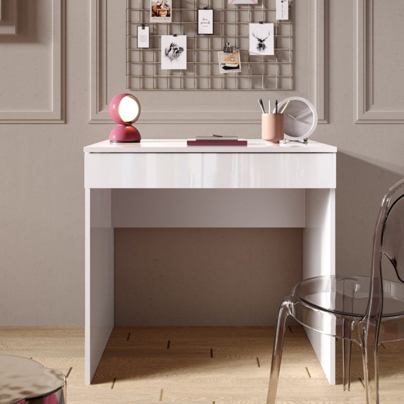 Scrivania 78x50 cm bianco lucido con un cassetto - Zendo