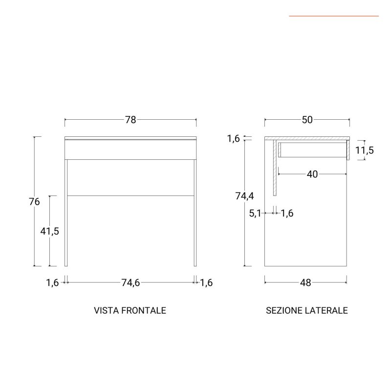 Scrivania 78x50 cm bianco lucido con un cassetto - Zendo - immagine 2
