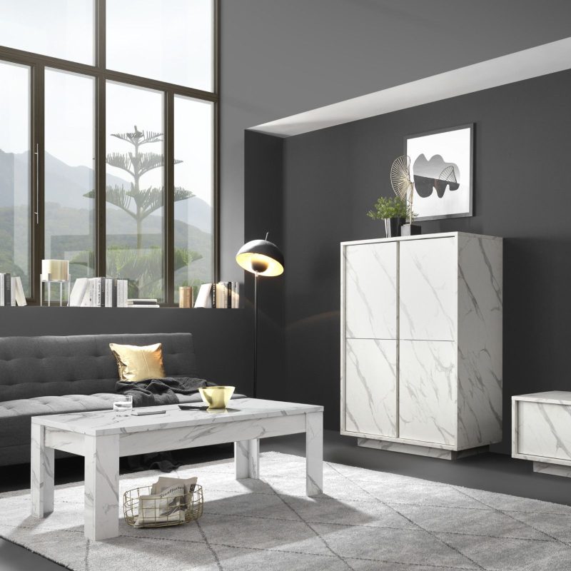 Tavolino basso 122x65 cm in legno bianco effetto marmo - Carrara - immagine 2