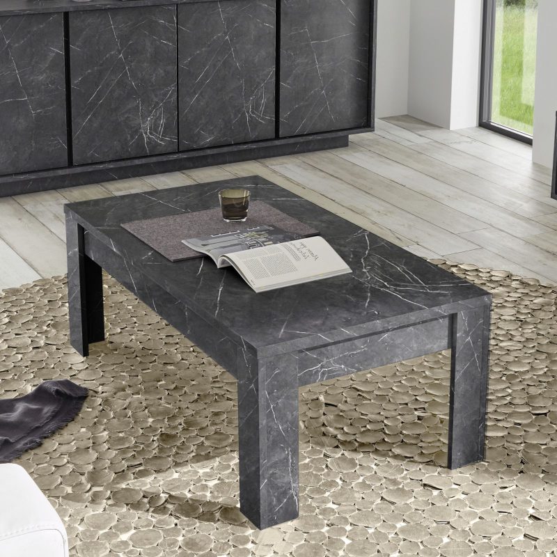Tavolino basso 122x65 cm in legno nero effetto marmo  - Carrara