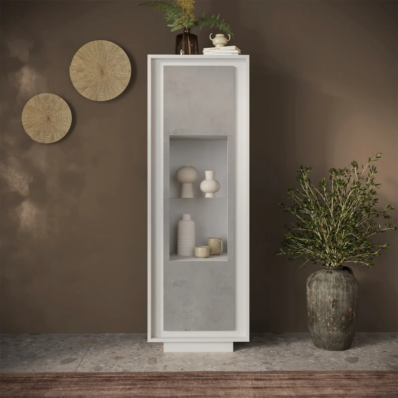 Vetrinetta 67x197cm 1 anta moderna bianco opaco grigio cemento Deluxe