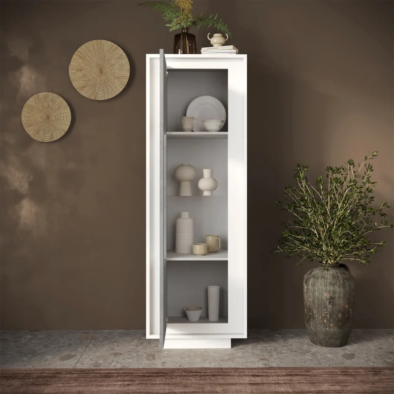 Vetrinetta 67x197cm 1 anta moderna bianco opaco grigio cemento Deluxe - immagine 2