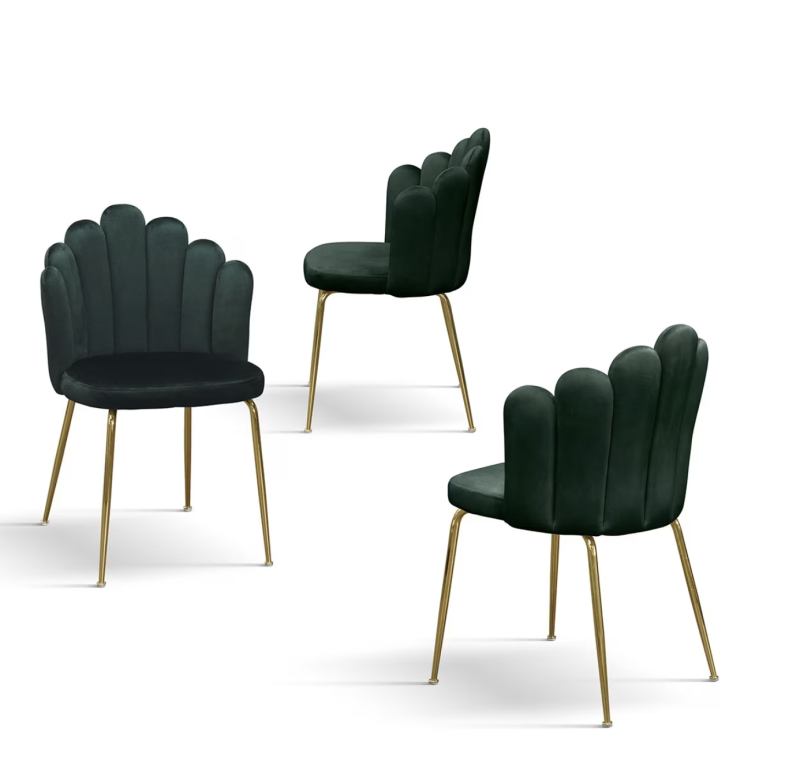 Lille - Sedie in tessuto effetto velluto verde, gambe color oro - immagine 3