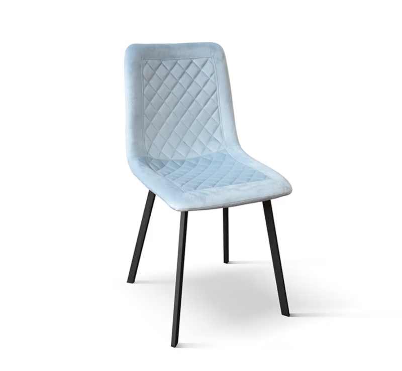 sedie AVALON in tessuto effetto velluto azzurro e gambe in metallo antracite