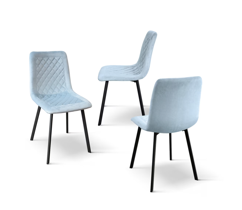 sedie AVALON in tessuto effetto velluto azzurro e gambe in metallo antracite - immagine 3