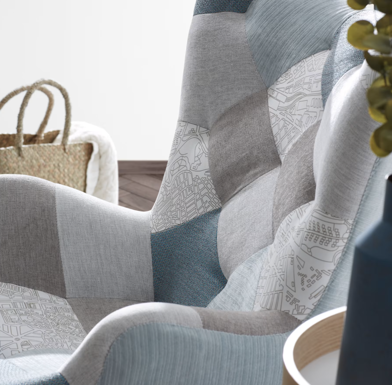 Poltrona patchwork Kody blu e gambe in faggio massiccio - immagine 4