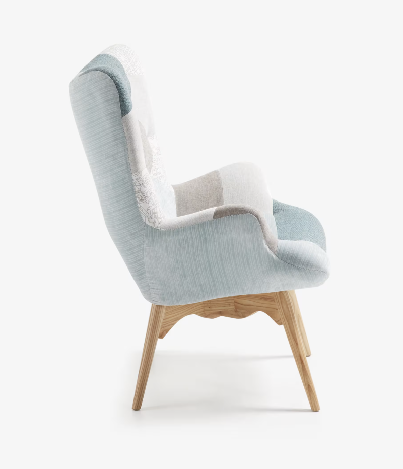 Poltrona patchwork Kody blu e gambe in faggio massiccio - immagine 2