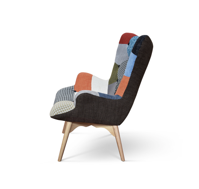Poltrona patchwork Kody colorato e gambe in faggio massiccio - immagine 3