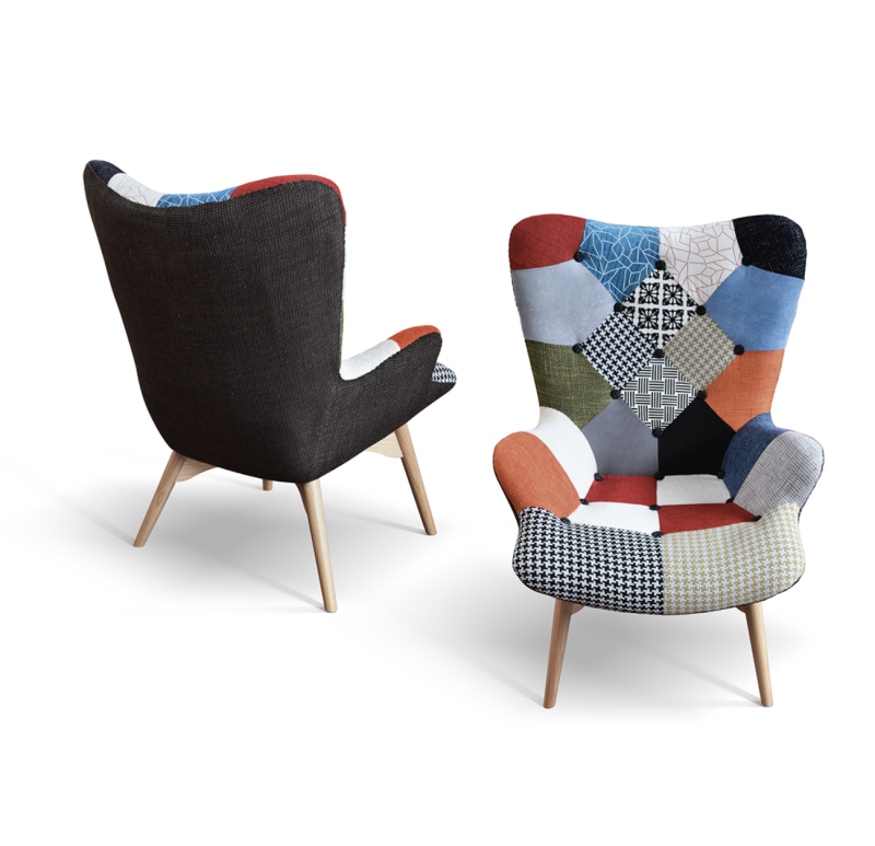Poltrona patchwork Kody colorato e gambe in faggio massiccio - immagine 2