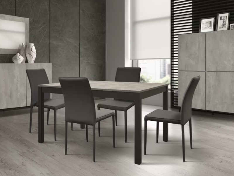 TROPEA - Tavolo legno, finitura grigio e metallo antracite, allungabile 120x80 - immagine 2