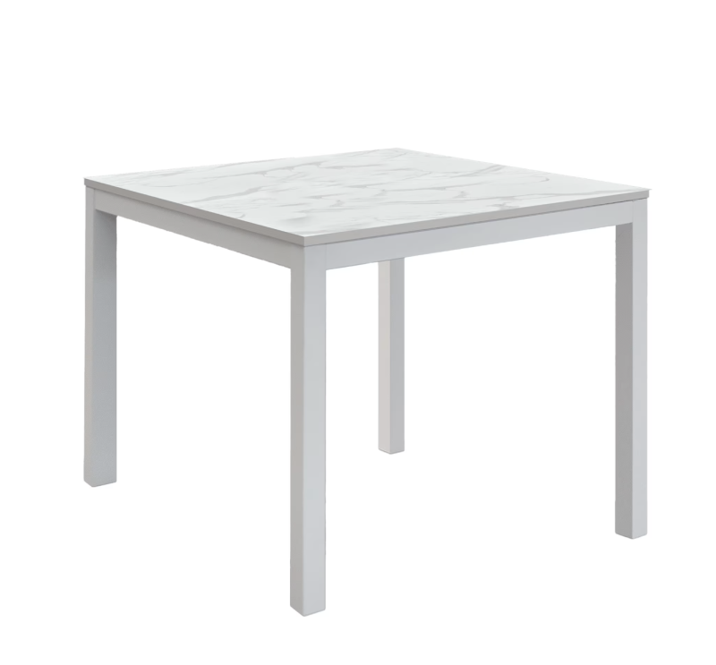 TROPEA - Tavolo legno, finitura marmo e metallo bianco, allungabile 90x90