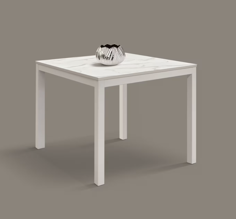 TROPEA - Tavolo legno, finitura marmo e metallo bianco, allungabile 90x90 - immagine 2