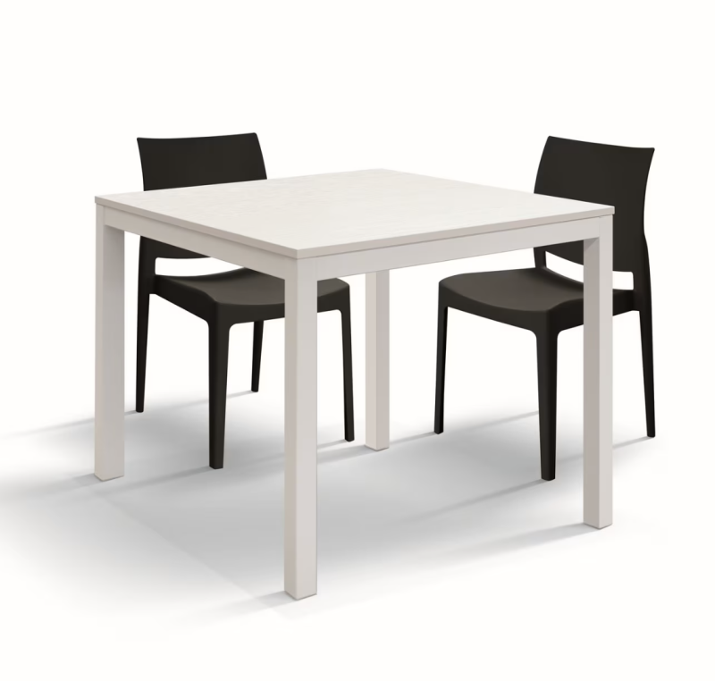 TROPEA - Tavolo legno, finitura bianco e metallo bianco, allungabile 90x90