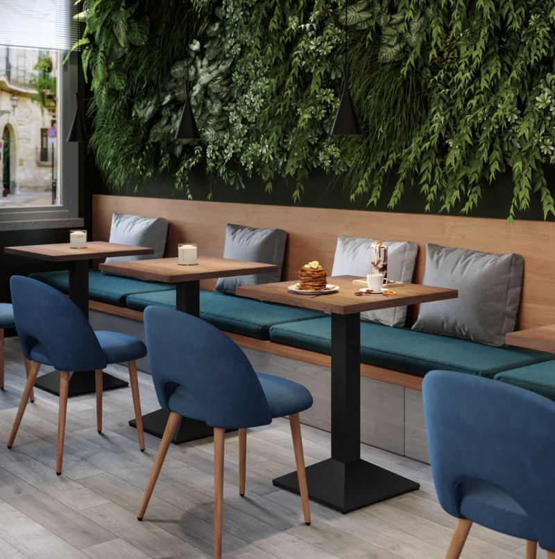 Tavolo da pranzo 70x70 cm con top effetto rovere scuro da 30 mm e base in metallo nero - Caio - immagine 5