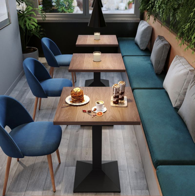 Tavolo da pranzo 70x70 cm con top effetto rovere scuro da 30 mm e base in metallo nero - Caio - immagine 4
