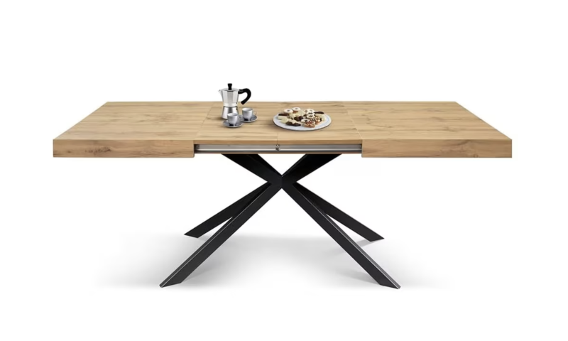 Camaiore - Tavolo legno, finitura rovere ,base X antracite, allungabile 160x90 - immagine 3